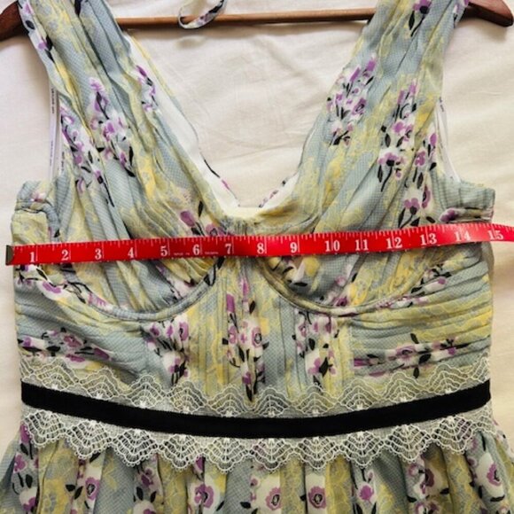 NWT Self-Portrait Floral Lace Chiffon Mini Dress | Mint | US 8 / UK 12 - Picture 11 of 12